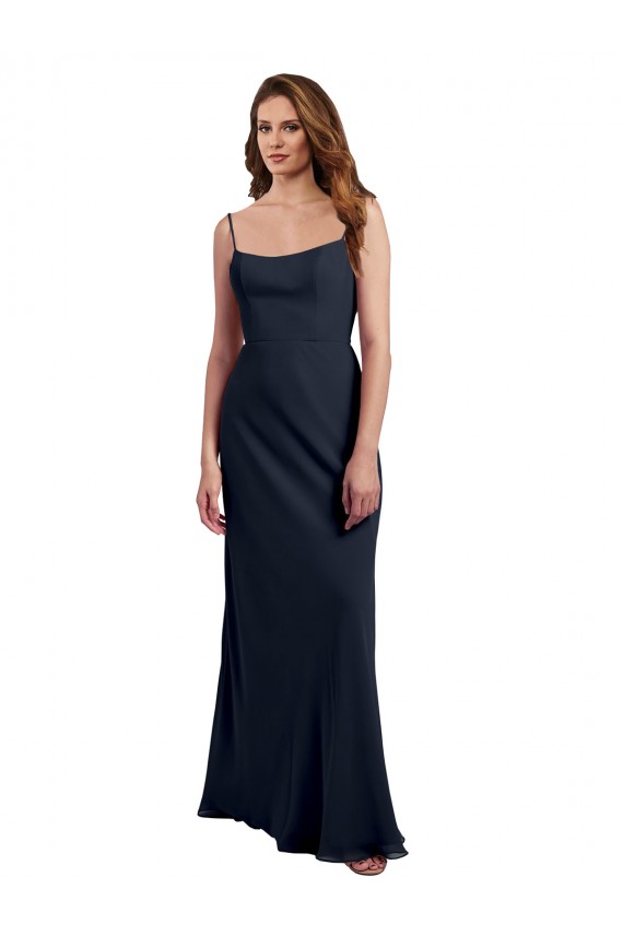 A-Line Scoop Neck Soft Chiffon Long Dark Navy Evening Dress / Bridesmaid Dress Barrie