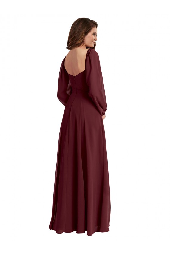 A-Line Square Neck Chiffon Long Burgundy Gold Bridesmaid Dress / Evening Dress Barrie