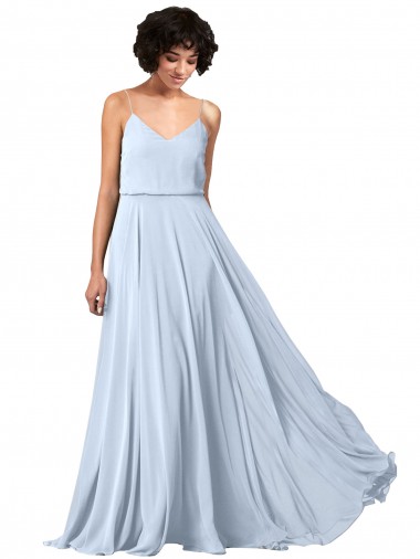 A-Line V-Neck Soft Chiffon Long Light Sky Blue Formal Dress / Bridesmaid Dress Barrie