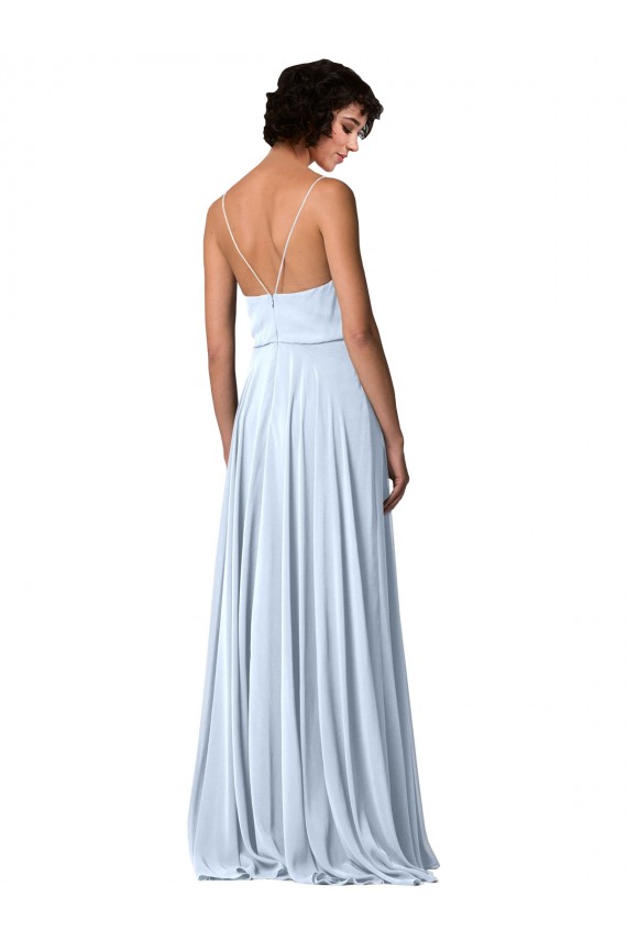 A-Line V-Neck Soft Chiffon Long Light Sky Blue Formal Dress / Bridesmaid Dress Barrie