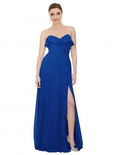 A-Line Strapless Soft Chiffon Long Royal Blue Bridesmaid Dress Barrie