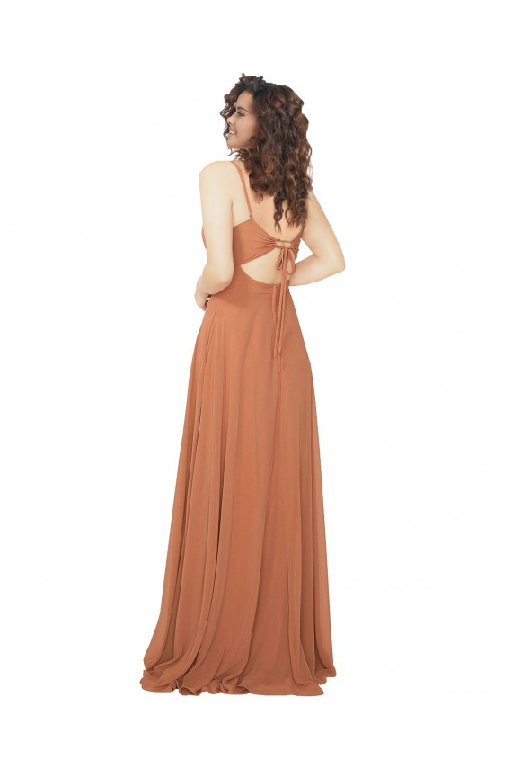 A-Line V-Neck Soft Chiffon Long Rosewood Bridesmaid Dress Barrie