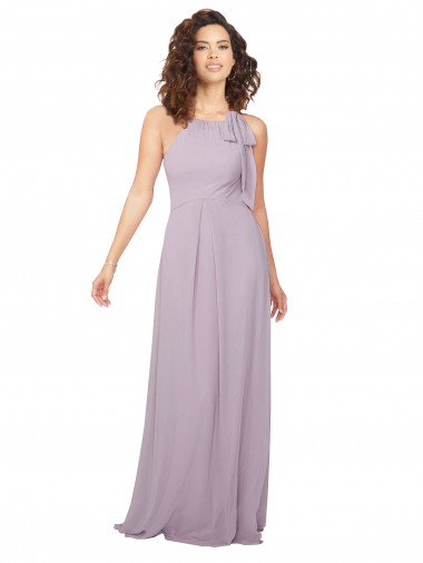 A-Line Halter Neck Chiffon Long Pink Glow Bridesmaid Dress / Evening Dress Barrie
