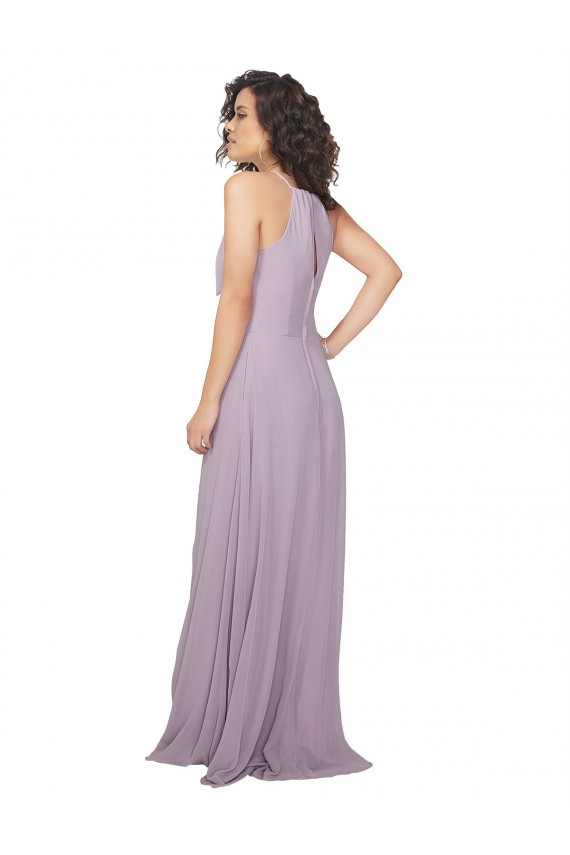 A-Line Halter Neck Chiffon Long Pink Glow Bridesmaid Dress / Evening Dress Barrie