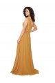 A-Line V-Neck Soft Chiffon Long Saffron Bridesmaid Dress Barrie