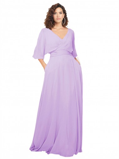 A-Line V-Neck Lxue Chiffon Long Lilac Bridesmaid Dress Barrie