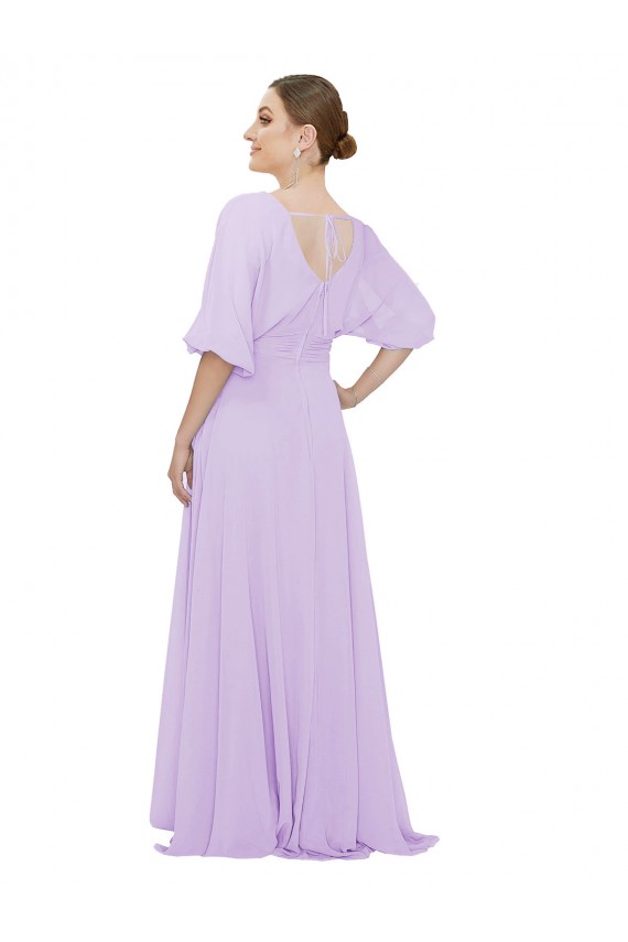 A-Line V-Neck Lxue Chiffon Long Lilac Bridesmaid Dress Barrie