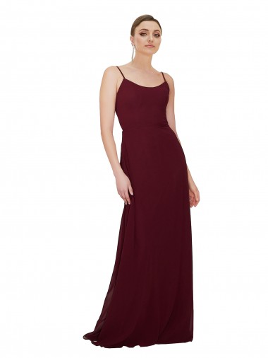A-Line Scoop Neck Soft Chiffon Long Burgundy Gold Bridesmaid Dress Barrie