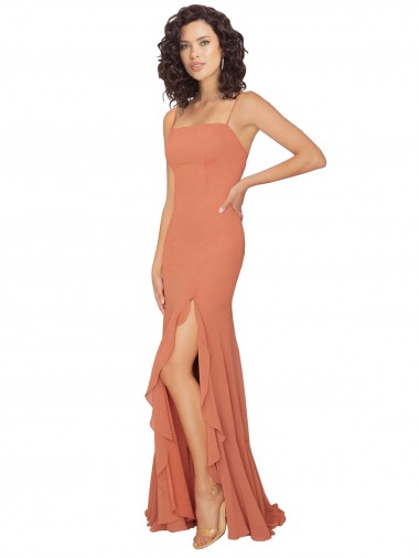 A-Line Square Neck Soft Chiffon Long Rosewood Bridesmaid Dress Barrie