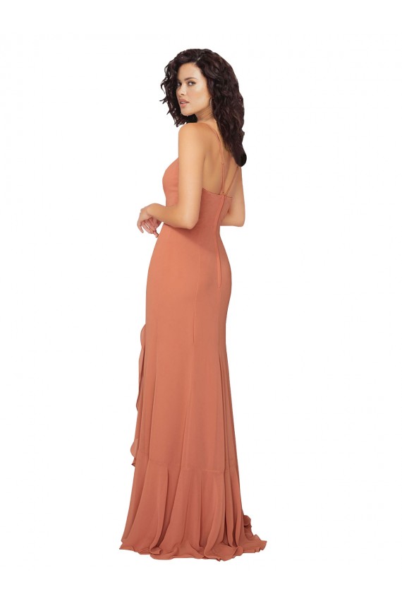 A-Line Square Neck Soft Chiffon Long Rosewood Bridesmaid Dress Barrie