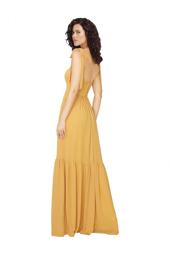 A-Line Square Neck Soft Chiffon Long Saffron Bridesmaid Dress Barrie