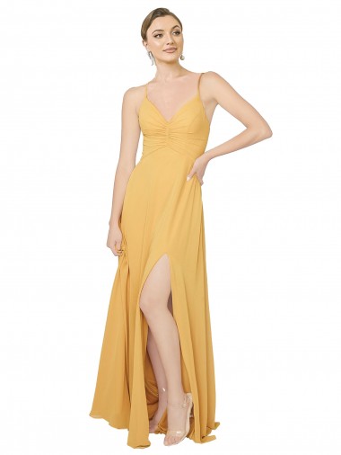 A-Line V-Neck Chiffon Long Saffron Bridesmaid Dress / Evening Dress Barrie