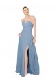 A-Line Strapless Chiffon Long Dusty Blue Bridesmaid Dress / Evening Dress Barrie