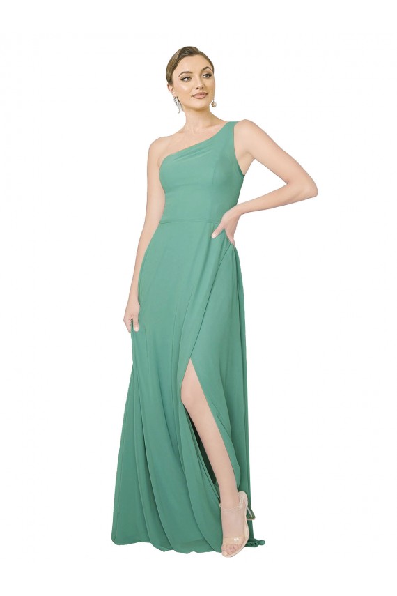 A-Line Strapless Soft Chiffon Long Icelandic Silver Bridesmaid Dress Barrie