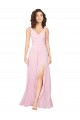 A-Line V-Neck Soft Chiffon Long Barely Pink Bridesmaid Dress Barrie