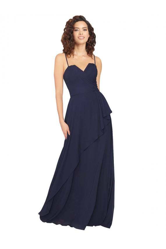 A-Line V-Neck Chiffon Long Dark Navy Bridesmaid Dress / Formal Dress Barrie