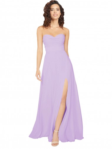 A-Line Strapless Chiffon Long Lilac Bridesmaid Dress / Evening Dress Barrie