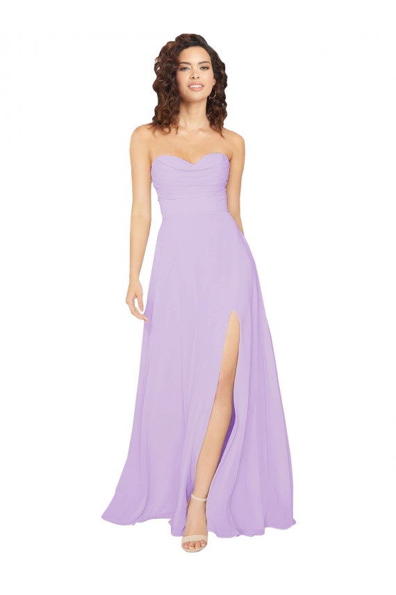 A-Line Strapless Chiffon Long Lilac Bridesmaid Dress / Evening Dress Barrie