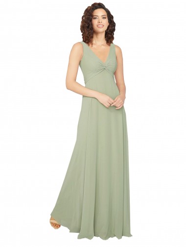 A-Line V-Neck Chiffon Long Sage Bridesmaid Dress / Evening Dress Barrie