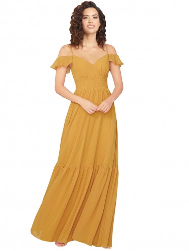 A-Line Sweetheart Soft Chiffon Long Saffron Bridesmaid Dress Barrie