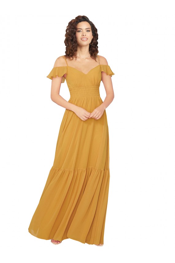 A-Line Sweetheart Soft Chiffon Long Saffron Bridesmaid Dress Barrie