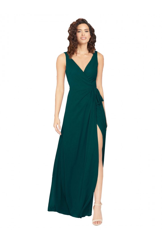 A-Line V-Neck Chiffon Long Hunter Bridesmaid Dress / Evening Gowns Barrie