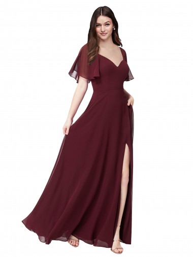 A-Line Sweetheart Soft Chiffon Long Burgundy Gold Formal Dress / Bridesmaid Dress Barrie