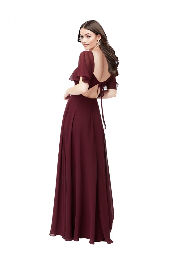 A-Line Sweetheart Soft Chiffon Long Burgundy Gold Formal Dress / Bridesmaid Dress Barrie