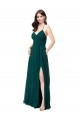 A-Line V-Neck Chiffon Long Hunter Green Wedding Party Dress Barrie