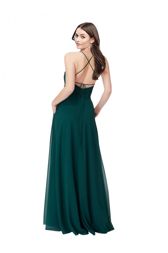 A-Line V-Neck Chiffon Long Hunter Green Wedding Party Dress Barrie