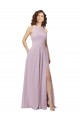 A-Line High Neck Soft Chiffon Long Pink Glow Bridesmaid Dress Barrie