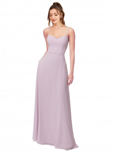 A-Line Sweetheart Soft Chiffon Long Pink Glow Bridesmaid Dress Barrie