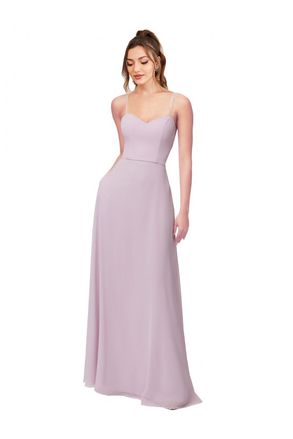 A-Line Sweetheart Soft Chiffon Long Pink Glow Bridesmaid Dress Barrie