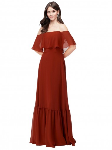 A-Line Off the Shoulder Soft Chiffon Long Red Bridesmaid Dress Barrie