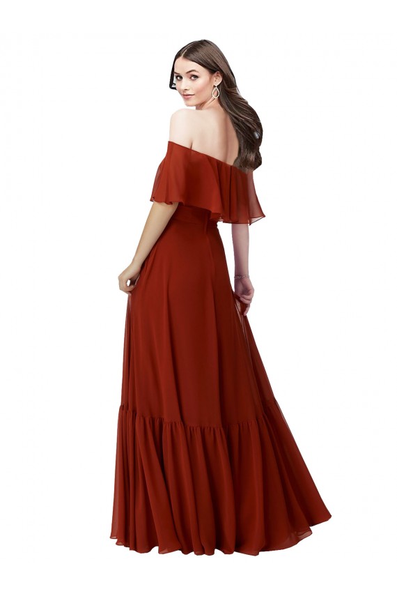 A-Line Off the Shoulder Soft Chiffon Long Red Bridesmaid Dress Barrie