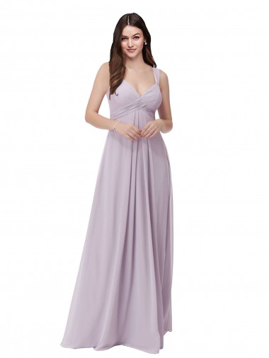 A-Line V-Neck Soft Chiffon Long Pink Glow Bridesmaid Dress Barrie
