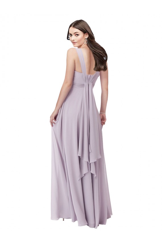 A-Line V-Neck Soft Chiffon Long Pink Glow Bridesmaid Dress Barrie