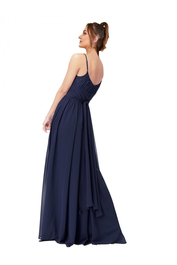 A-Line Scoop Neck Soft Chiffon & Lace Long Dark Navy Bridesmaid Dress Barrie