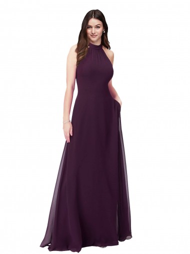 A-Line High Neck Soft Chiffon Long Grape Bridesmaid Dress Barrie