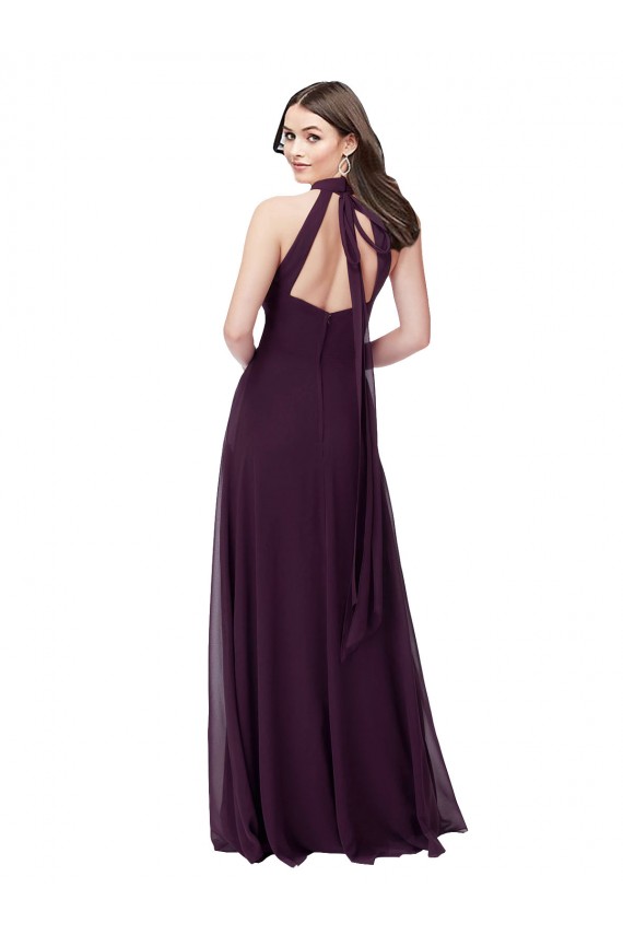 A-Line High Neck Soft Chiffon Long Grape Bridesmaid Dress Barrie