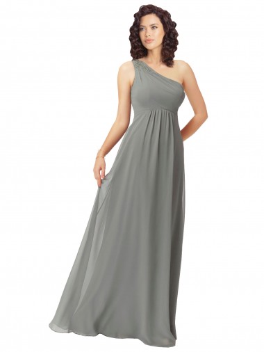 A-Line One Shoulder Soft Chiffon Long Wisteria Bridesmaid Dress Barrie