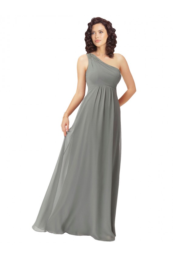 A-Line One Shoulder Soft Chiffon Long Wisteria Bridesmaid Dress Barrie