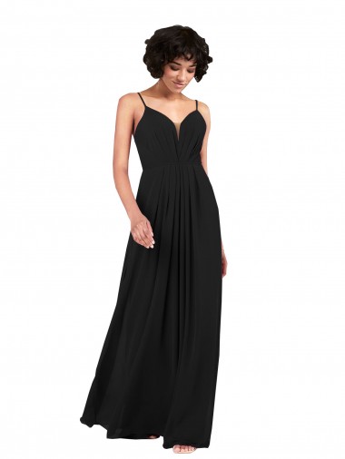 Column V-Neck Soft Chiffon Long Black Formal Evening Gown / Bridesmaid Dress Barrie