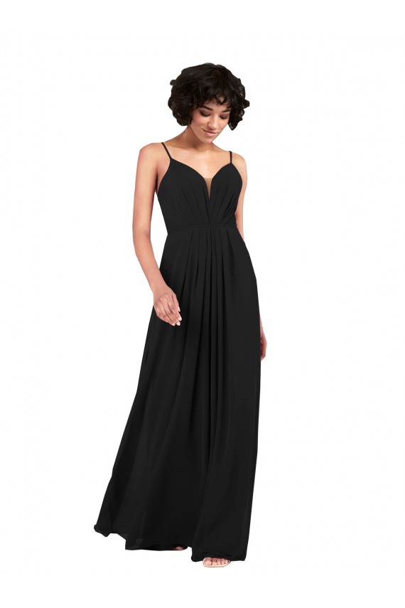 Column V-Neck Soft Chiffon Long Black Formal Evening Gown / Bridesmaid Dress Barrie