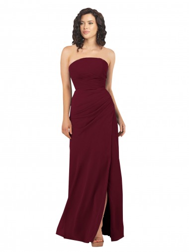Sheath Strapless Soft Chiffon Long Burgundy Bridesmaid Dress Barrie