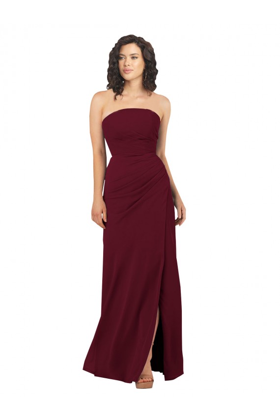 Sheath Strapless Soft Chiffon Long Burgundy Bridesmaid Dress Barrie