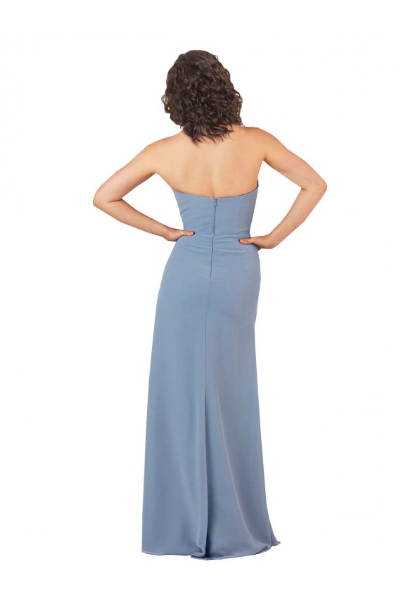 Sheath Strapless Soft Chiffon Long Burgundy Bridesmaid Dress Barrie