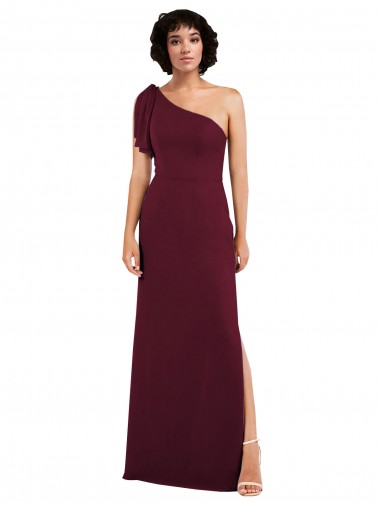 A-Line One Shoulder Soft Chiffon Long Burgundy Formal Evening Gown / Bridesmaid Dress Barrie