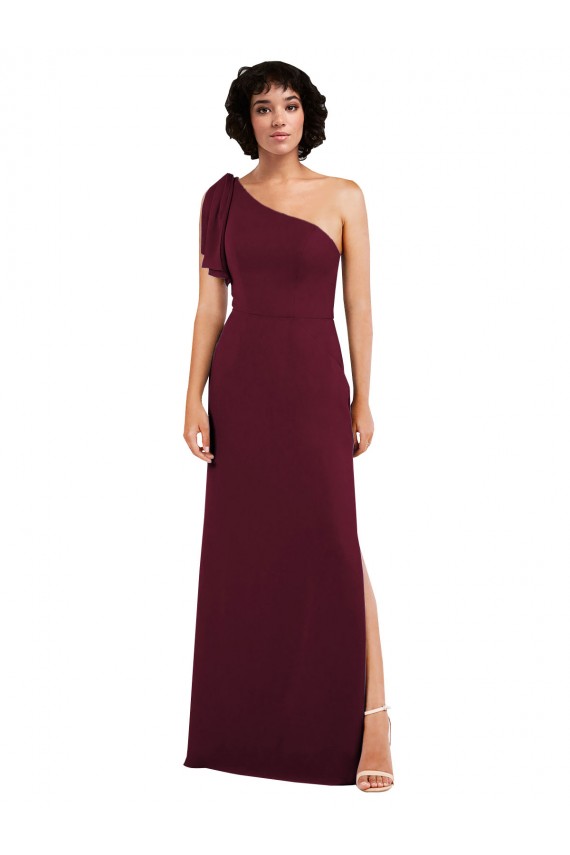 A-Line One Shoulder Soft Chiffon Long Burgundy Formal Evening Gown / Bridesmaid Dress Barrie