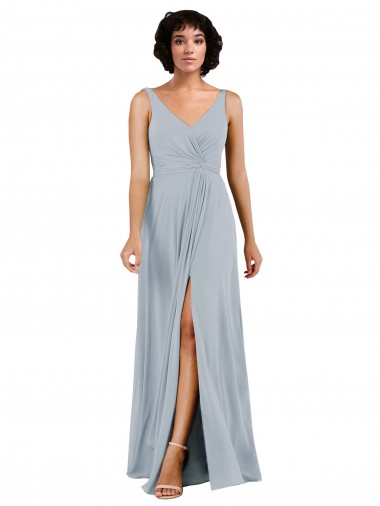 Column V-Neck Soft Chiffon Long Sea Glass Bridesmaid Dress Barrie